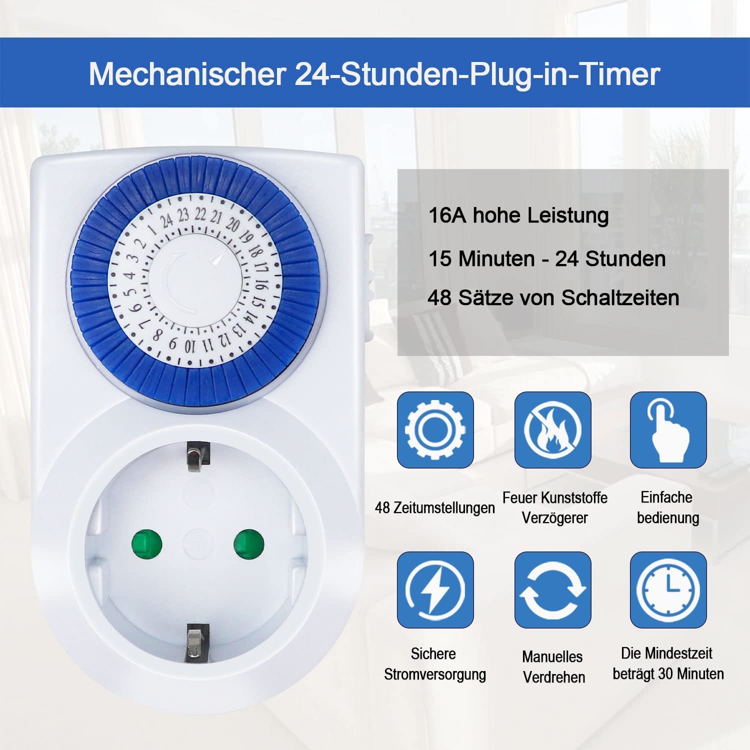 ROEY 24 Hour Plug In Timer Relay Switch Socket/Mechanical Timer Plug Socket
