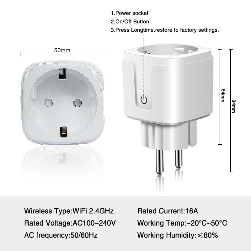 Intelligent Mini Socket 16A - Works with Android and iOS and Google Home, Alexa, Google Nest Hub,on Only 2.4 GHz Network