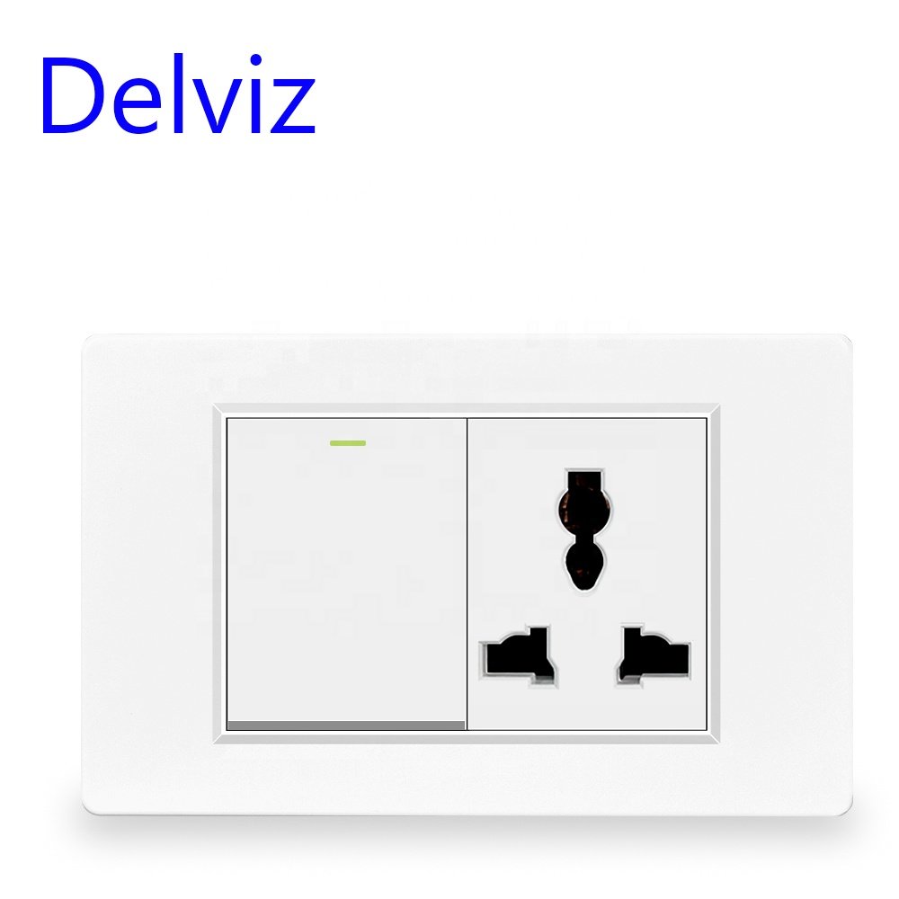 Delviz Plastic panel 118mm*72mm, AC 110~250V, Factory 16A Electric plug Outlet, Wall light switch control Universal Power Socket