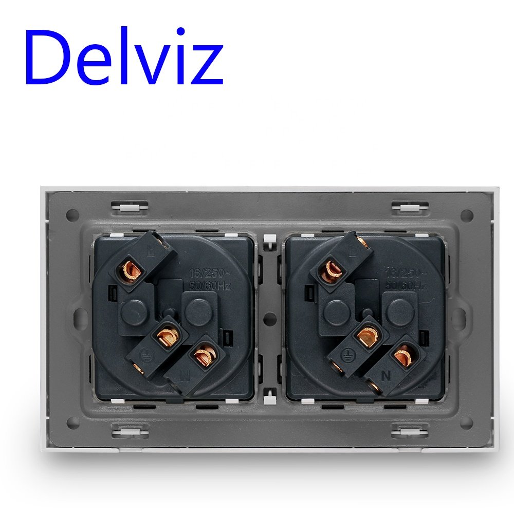 Delviz AC 110V~250V France Socket, Toughened Crystal Glass Panel, Double 16A Power plug, French standard electrical Wall Outlet