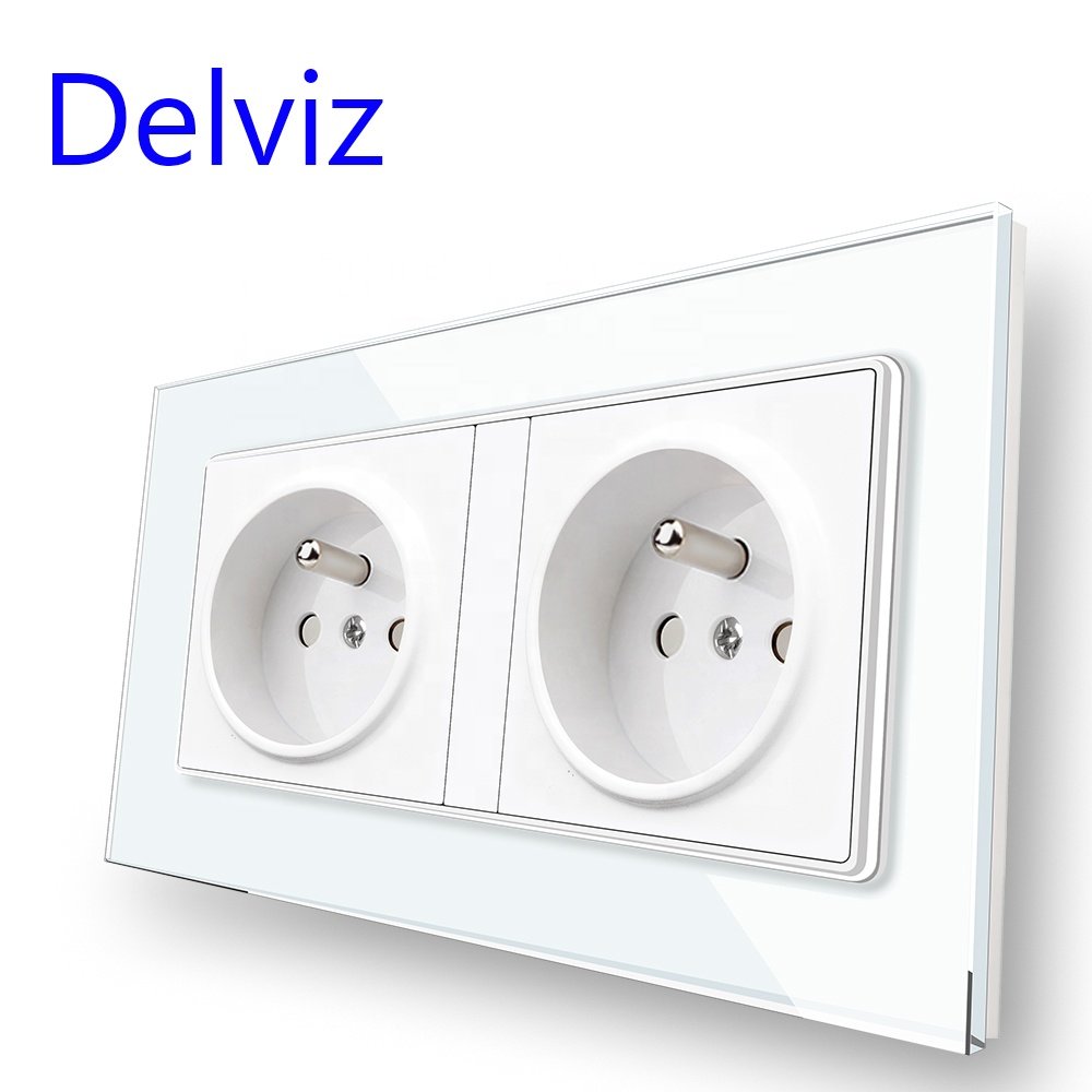 Delviz AC 110V~250V France Socket, Toughened Crystal Glass Panel, Double 16A Power plug, French standard electrical Wall Outlet