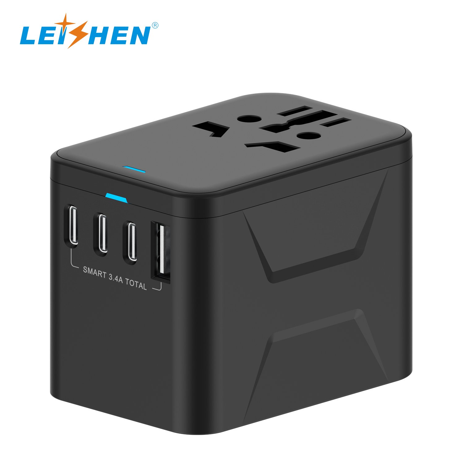 Leishen All In One Worldwide Travel Charger Multi Plug Adaptor Universal Travel Adapter with USB-A and 3 Type-C fast charging