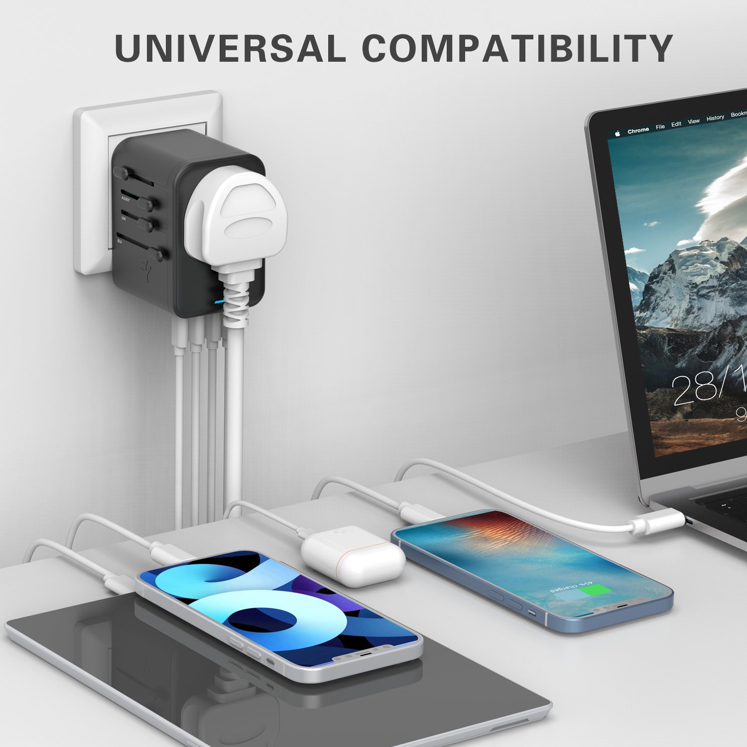 Leishen All In One Worldwide Travel Charger Multi Plug Adaptor Universal Travel Adapter with USB-A and 3 Type-C fast charging