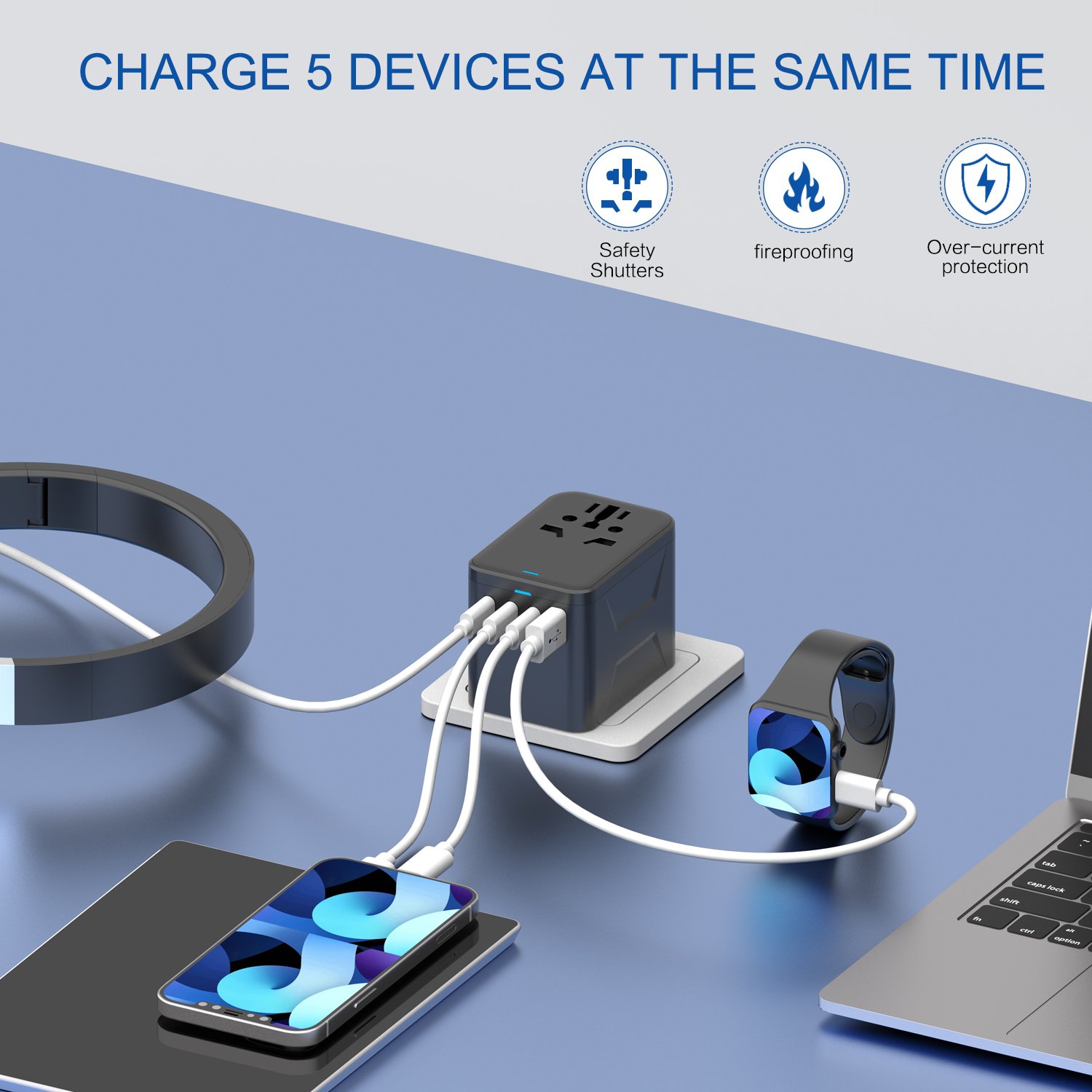 Leishen All In One Worldwide Travel Charger Multi Plug Adaptor Universal Travel Adapter with USB-A and 3 Type-C fast charging