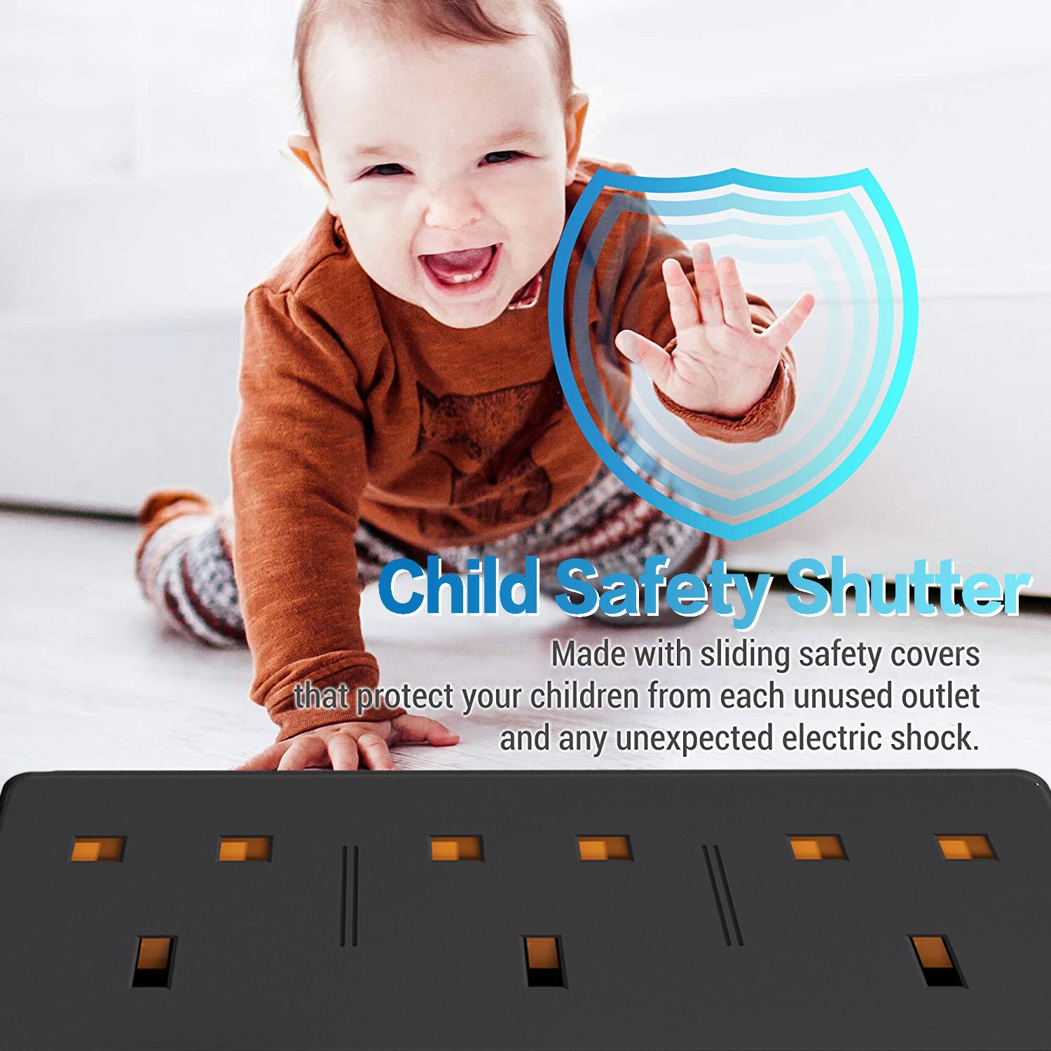 Widely Spaced 3AC Outlets 5 USB Ports UK Flat Plug Surge Protector Power Strip Electrical Extension Sockets For Home Office