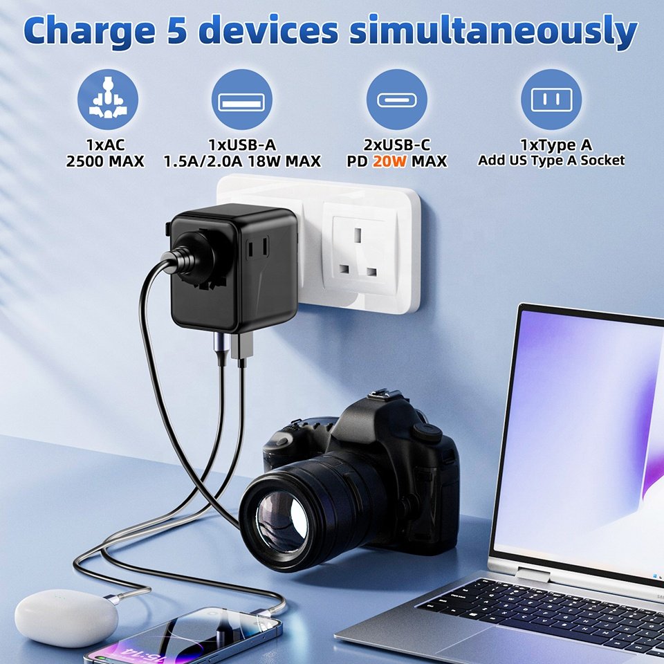 Worldplug 20W USB C PD Wall Power Travel Adaptor Multi Plug International Universal World Travel Adapter