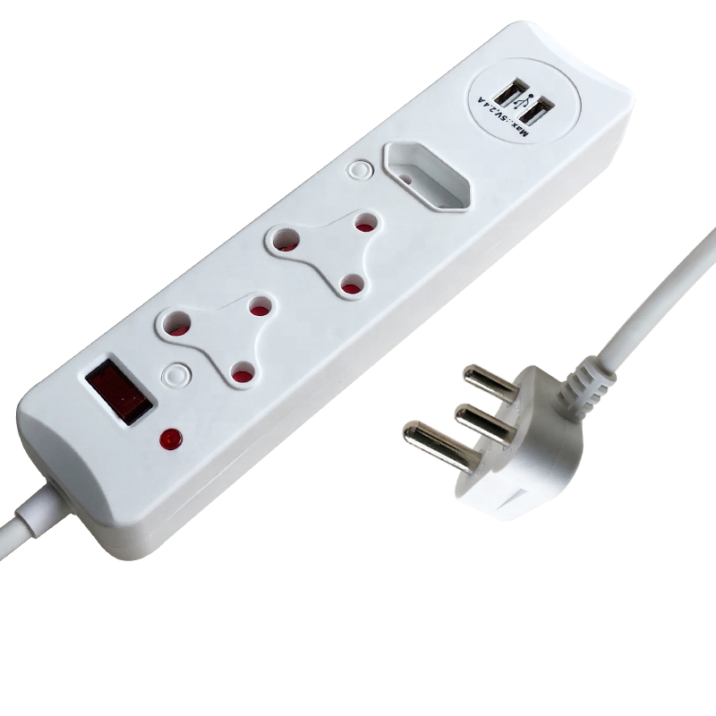 Multi Plugs Electrical Socket Surge Protected Power Strip with USB New Arrival South African Type 3 Outlets 16A Extension Socket