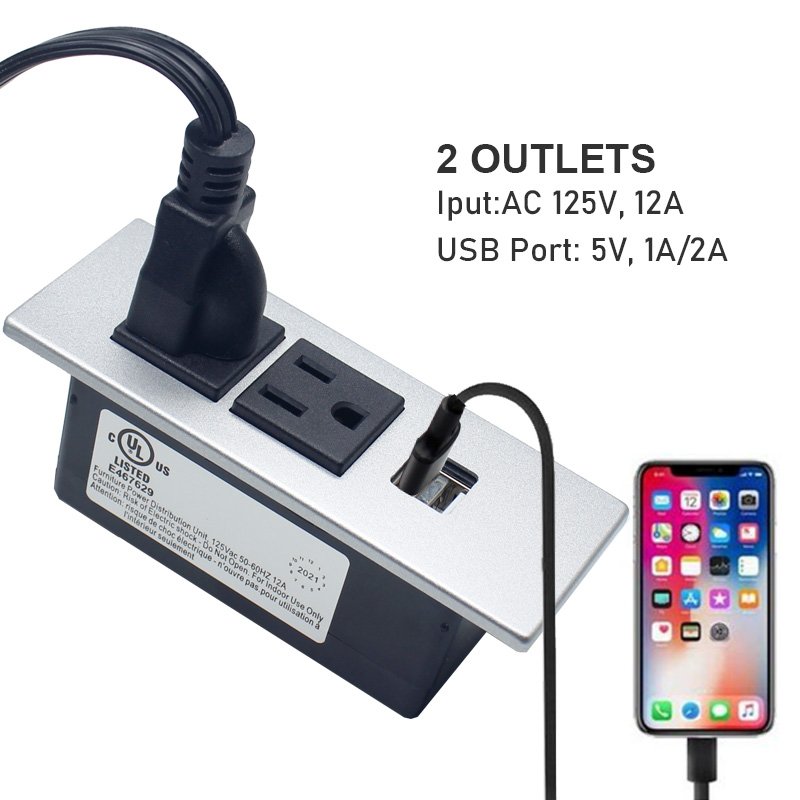 2-OUTLETS RECESSED MOUNTED SOCKETWITH2 USB PORTS