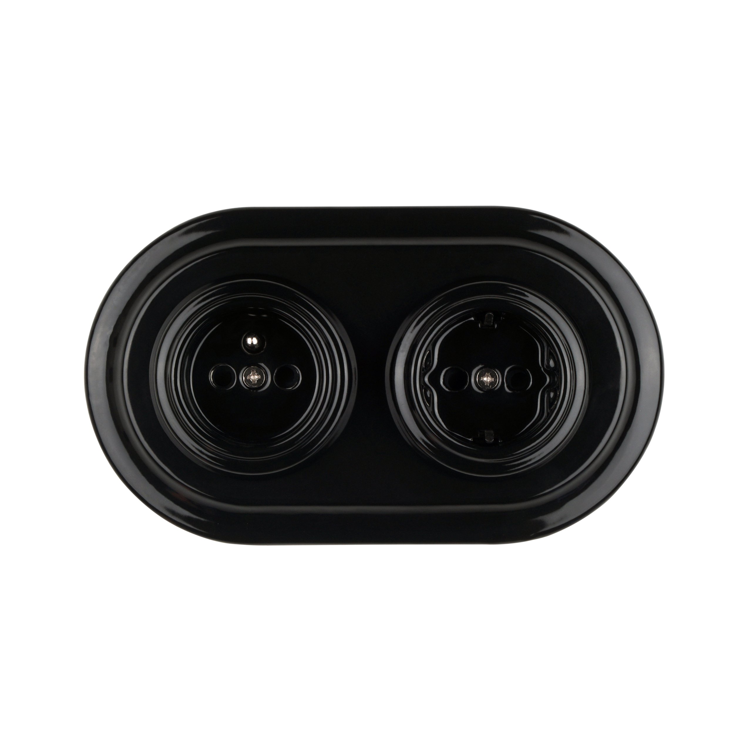 Retro Style European Standard Grey Porcelain Flush Mounted Double Wall Socket With Ceramic Frame