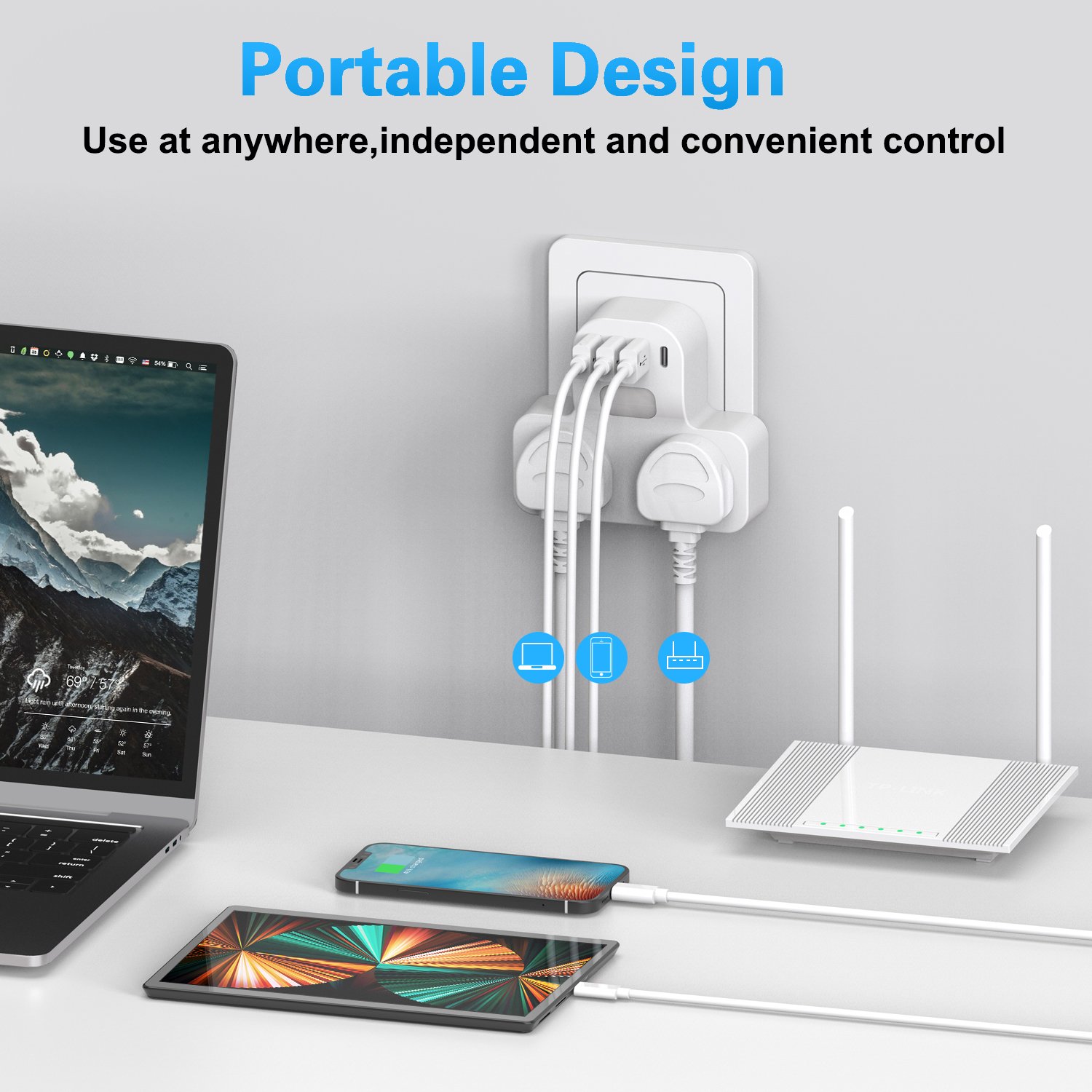 BS UK Plug Extension Socket Multi Adaptor 3 Way Adapter Turn 1 into 3 Wall Socket Extender without Cable UK Plug extension
