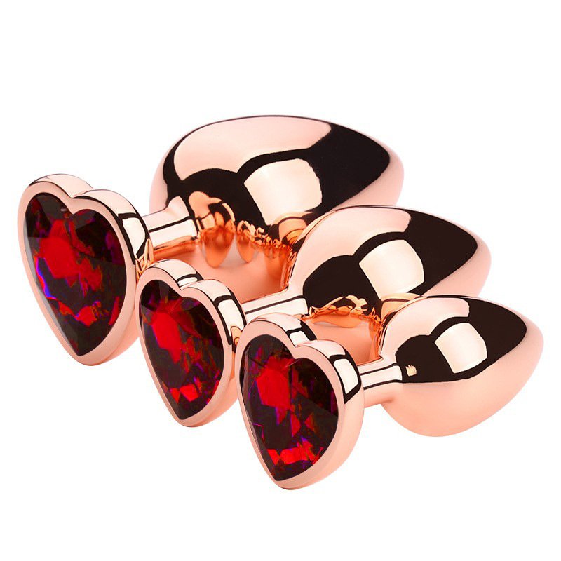 Rose Gold Heart Anal Plug Set Butt Plug for Men Adult Woman Metal Anal Plug Set Sex toys Gold plated metal crystal diamond anal