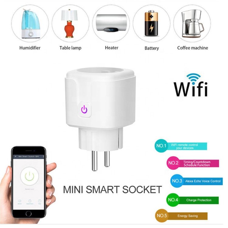 EU Standard with Power Energy Monitoring 16A Tuya Alexa Voice Controlled WiFi Wireless Home Smart Plug WiFi EU