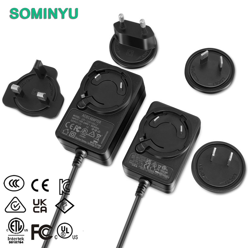 12v1a 5v2a 5v3a interchangeable plug power adapter with ETL PSE CCC KC CE UKCA certificates