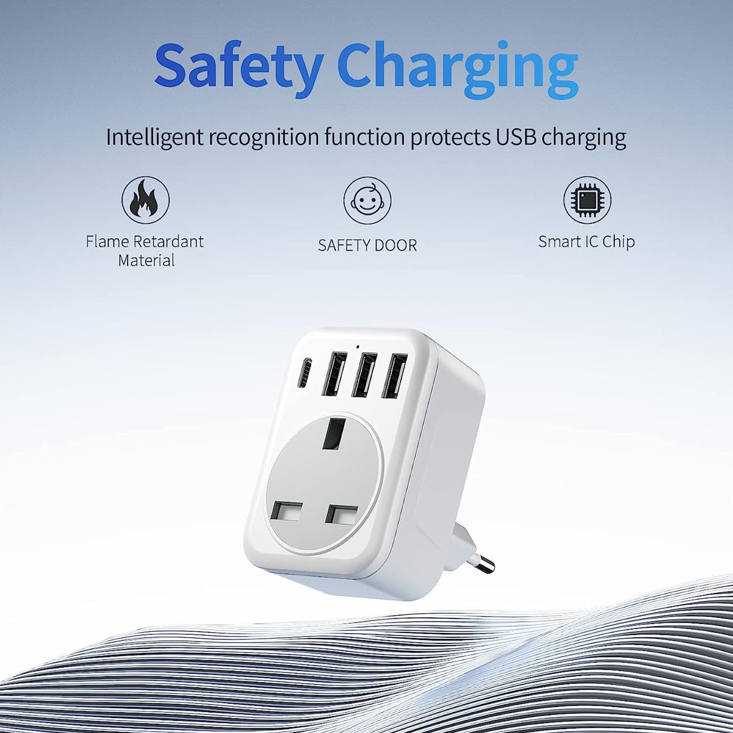 UK to European Plug Adapter with USB Ports Travel Adapter for EU Germany etc Type C Plug AC Current Usage