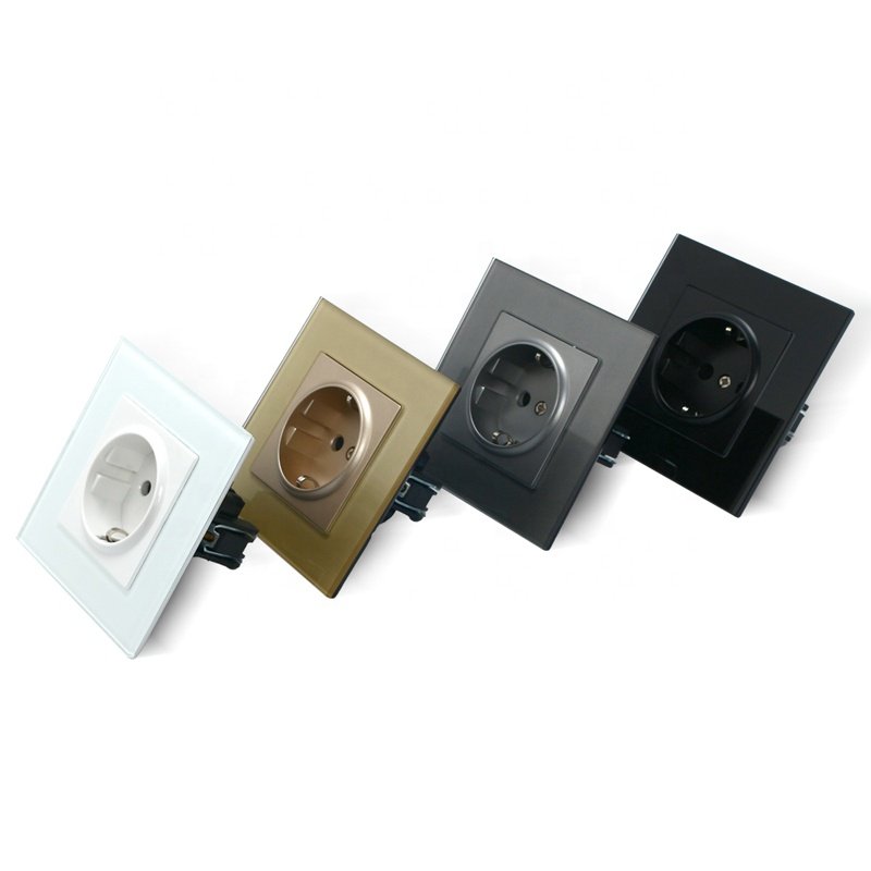 220V 16A EU Germany Schuko Wall Plug and Sockets Tampered Glass Panel Socket Frame