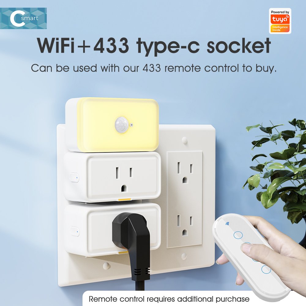 SMATRUL Mini Smart Home Power Monitor APP Voice Works With Alexa Google Home Tuya Smart Plug US Type c WiFi RF433 Socket