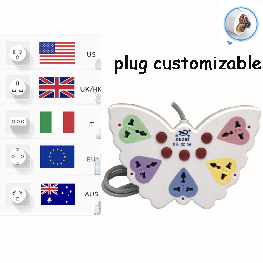 New desktop butterfly shape 5 way universal multi plug power strip outlet extension switches and socket with ground