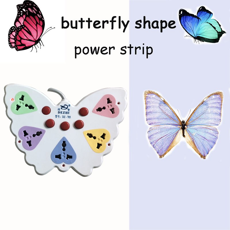 New desktop butterfly shape 5 way universal multi plug power strip outlet extension switches and socket with ground