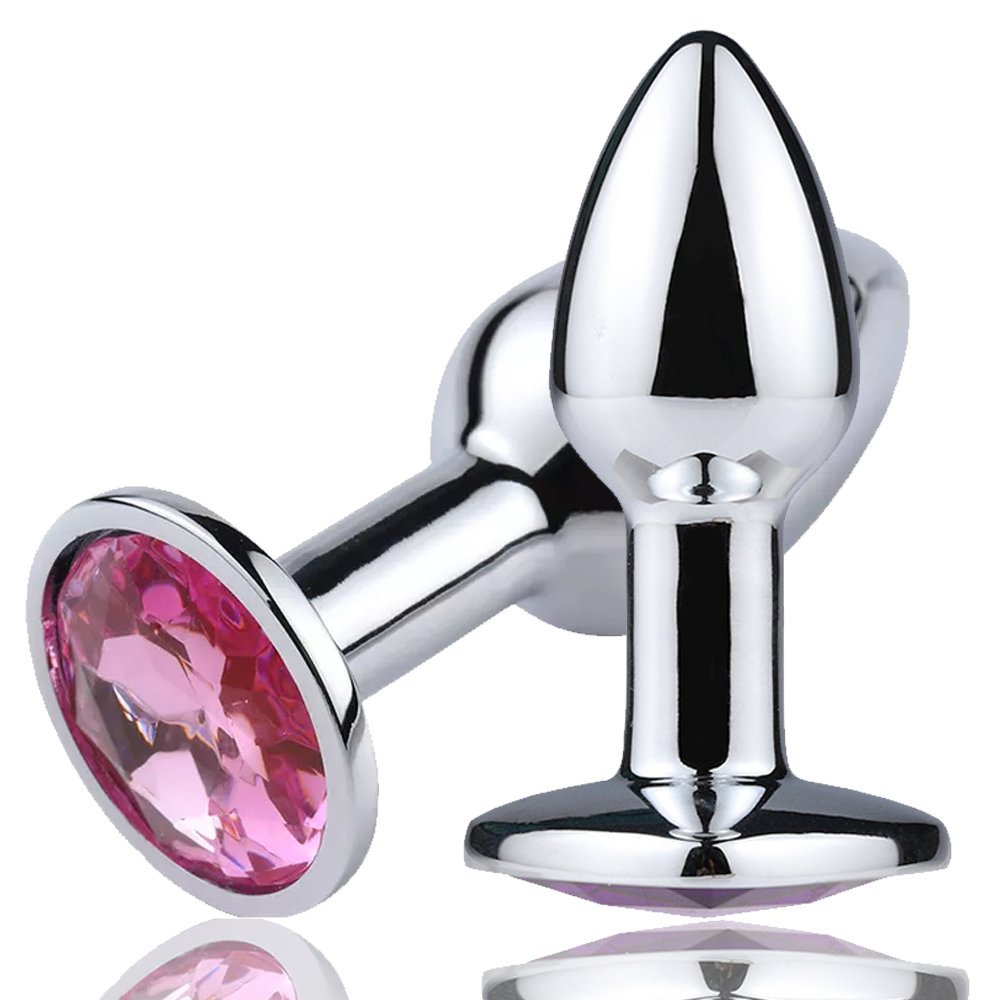 Mini round Base Anal Plug with Long Handle Stainless Steel Jewel Sex Toys for Women and Men for Beginners
