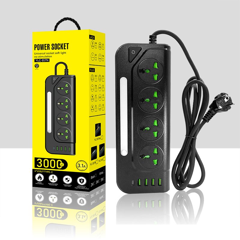 UK 3pin plug socket Travel 13A power strip surge protector extension socket power socket with light