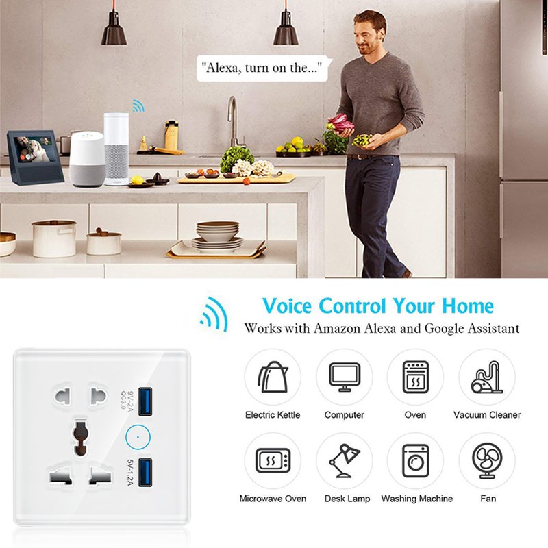 RSH Smart Plug Power Socket with 2 USB Universal Plug Charger USB Wall Socket