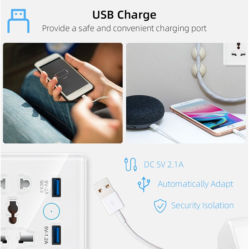 RSH Smart Plug Power Socket with 2 USB Universal Plug Charger USB Wall Socket
