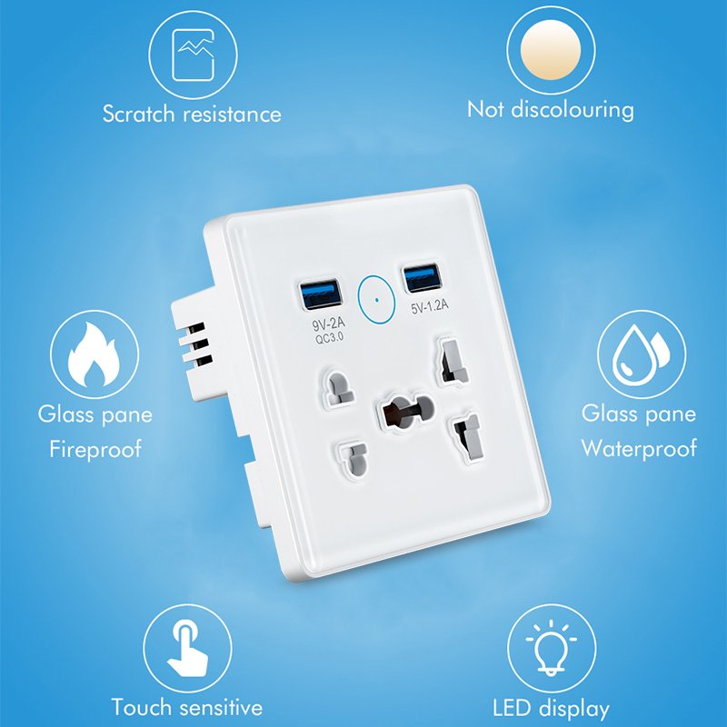 RSH Smart Plug Power Socket with 2 USB Universal Plug Charger USB Wall Socket