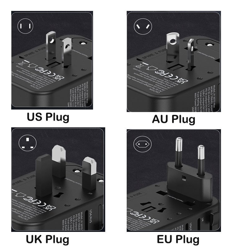 Universal Travel Adapter, US AU EU UK Plug Adapter with Dual AC Outlet, 2 Type-C 35W PD Fast Charging 3 USB-A, All in One Socket