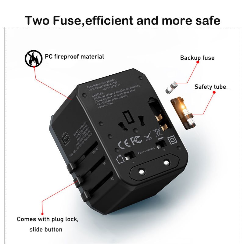 Universal Travel Adapter, US AU EU UK Plug Adapter with Dual AC Outlet, 2 Type-C 35W PD Fast Charging 3 USB-A, All in One Socket