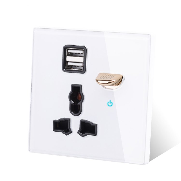 LangYeao 16A Universal Power Socket with USB Wall Outlet With LED 4 Colors Glass Universal Hole Socket Wall Plug