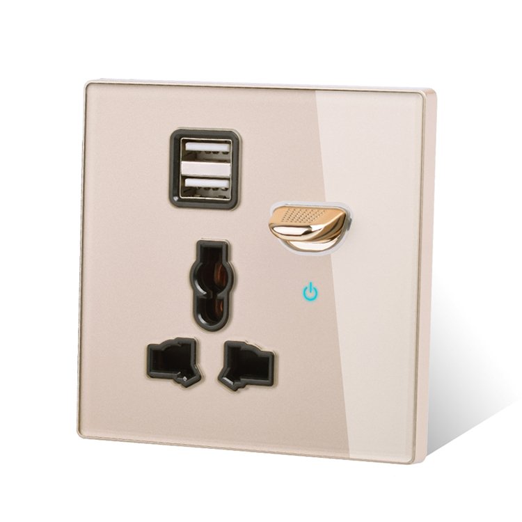 LangYeao 16A Universal Power Socket with USB Wall Outlet With LED 4 Colors Glass Universal Hole Socket Wall Plug