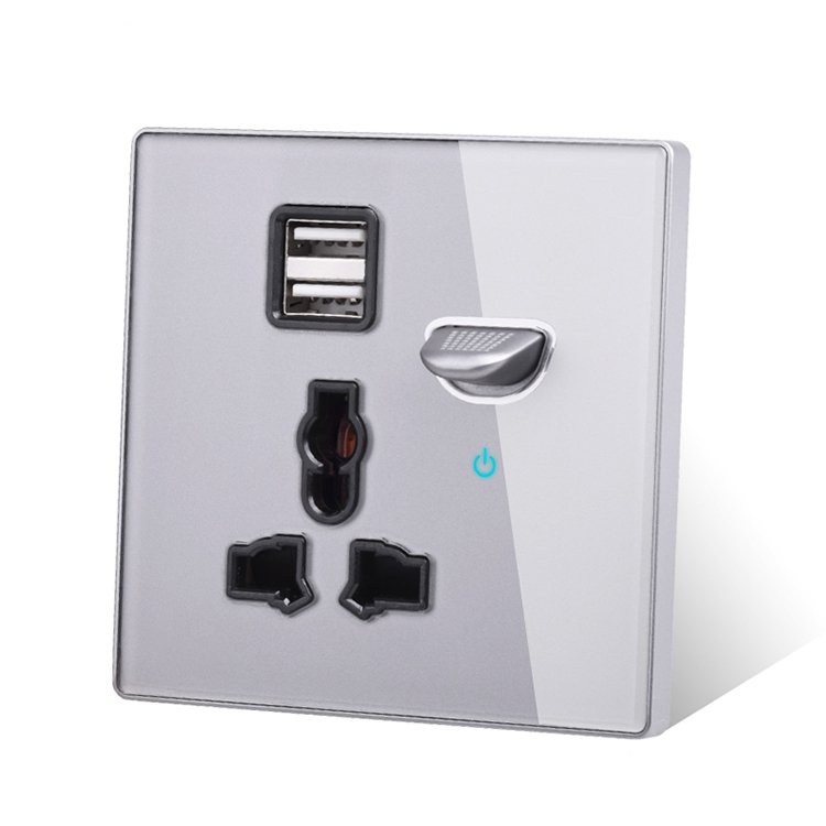 LangYeao 16A Universal Power Socket with USB Wall Outlet With LED 4 Colors Glass Universal Hole Socket Wall Plug