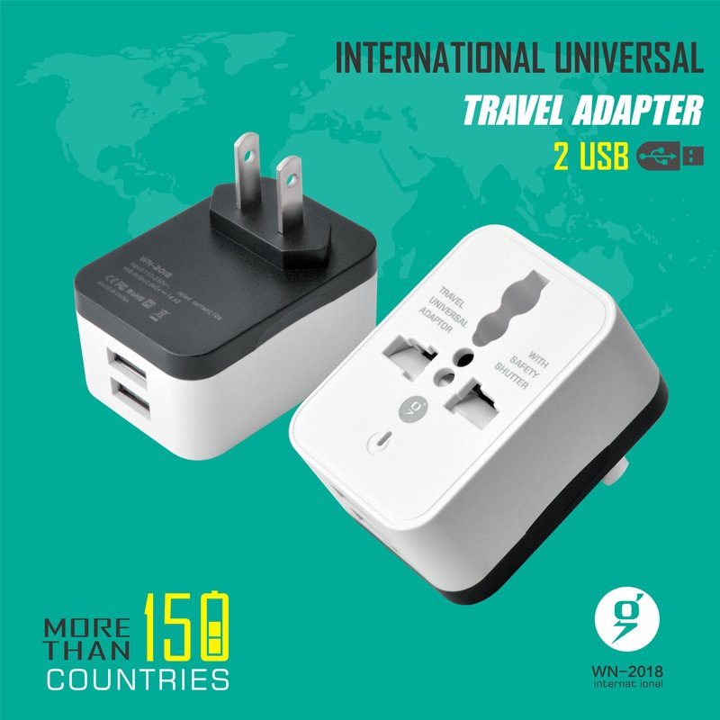 Universal to US Conversion Plug with Double USB 5V1A Power Charge For Mobile Phone Travel Multifunction Extension Plug Adapter
