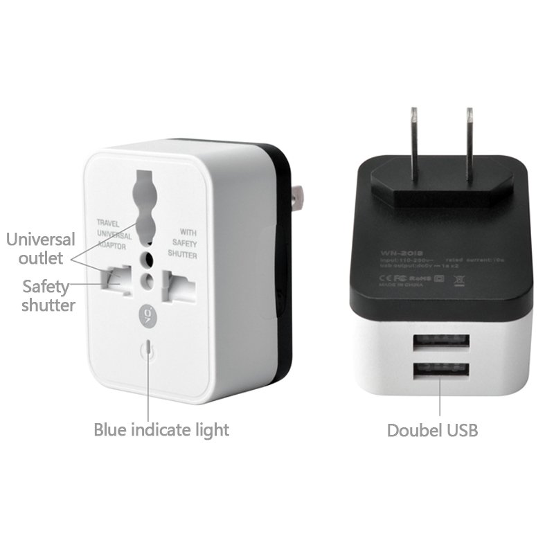 Universal to US Conversion Plug with Double USB 5V1A Power Charge For Mobile Phone Travel Multifunction Extension Plug Adapter