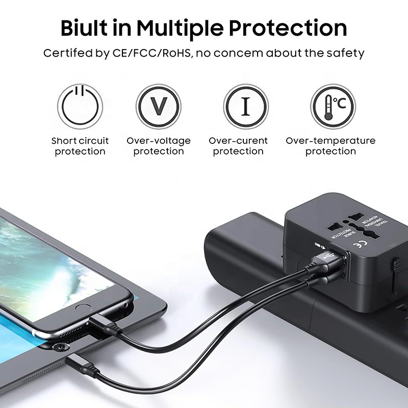 Worldwide All in One Universal Travel Adapter Wall Charger with USB C and USB A Ports Plugs and Sockets