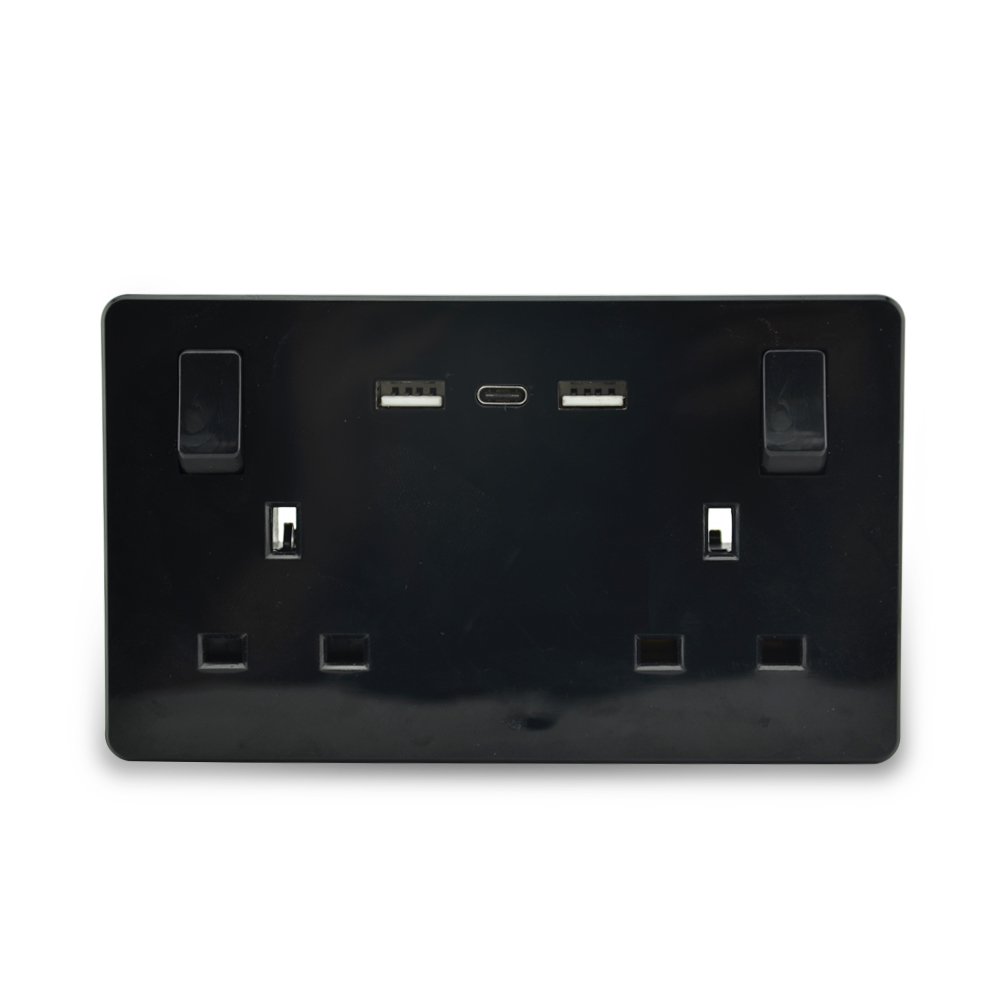 2 gang 3 USB 3.1 A 5.6A Brushed Steel Double Pole Switched uk socket plug