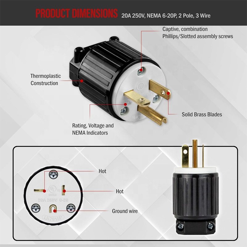Universal America Nema 6-20P Plug Male Twist Industry Power Plug