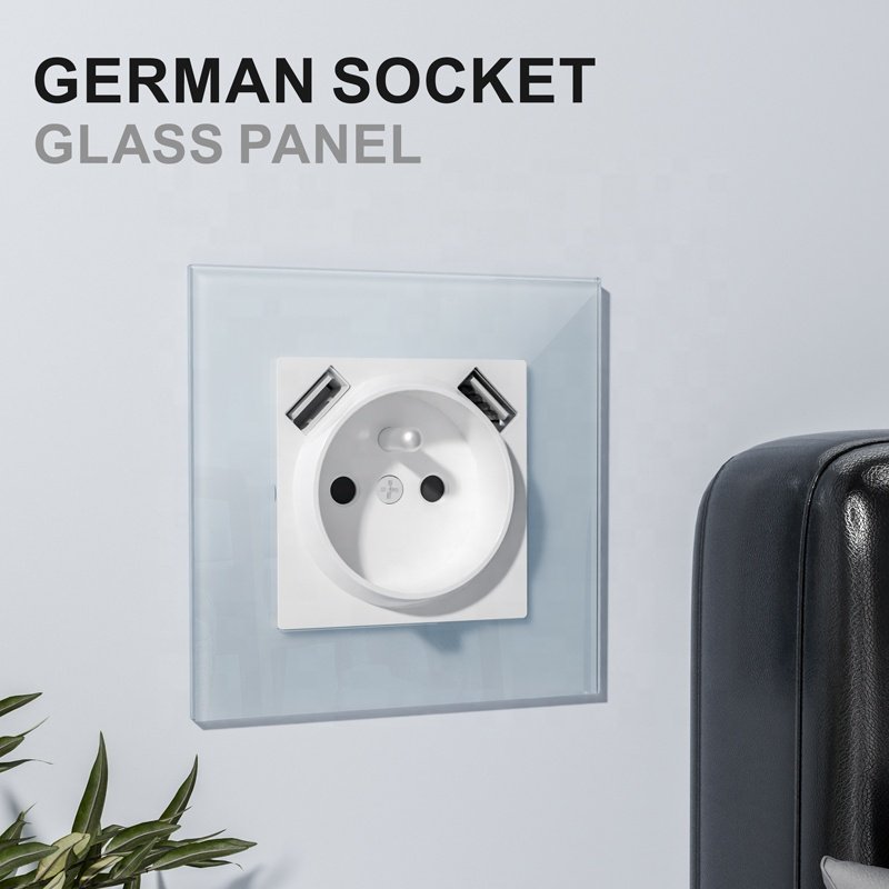 Electric Wall Charger USB Socket EU Standard French Sockets With Double Type A USB Plug Socket