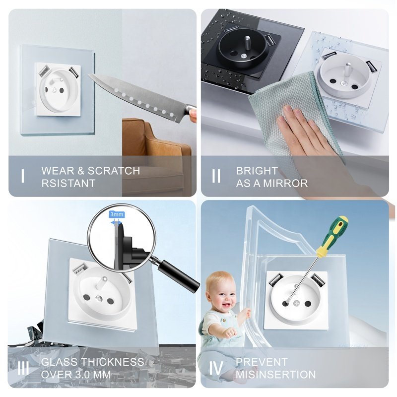 Electric Wall Charger USB Socket EU Standard French Sockets With Double Type A USB Plug Socket