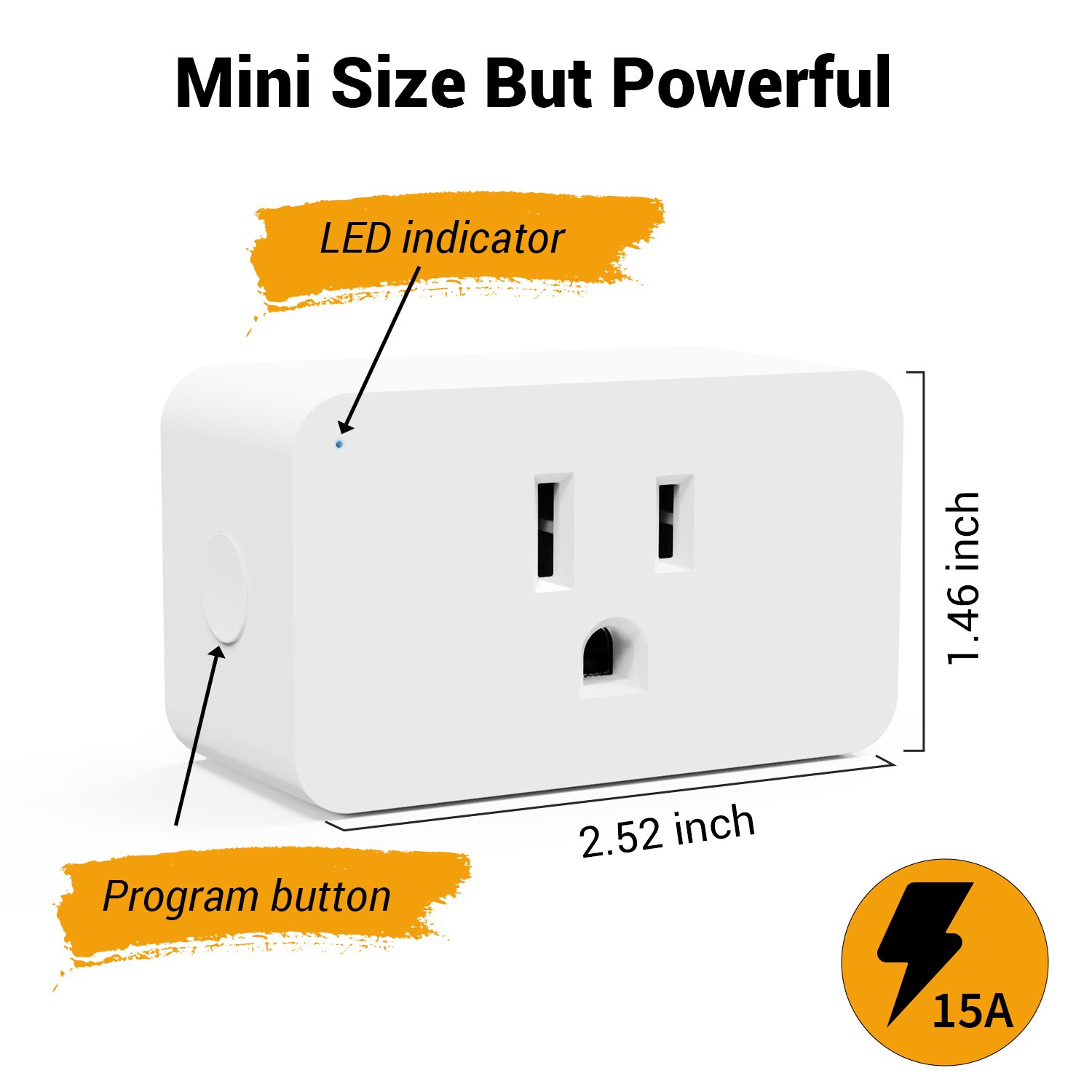 Matter Smart Plug 15A/1800W Wi-Fi Plug Outlet for Smart Home Devices Apple Home Alexa Google Home Smart Life Indoor Matter Plug