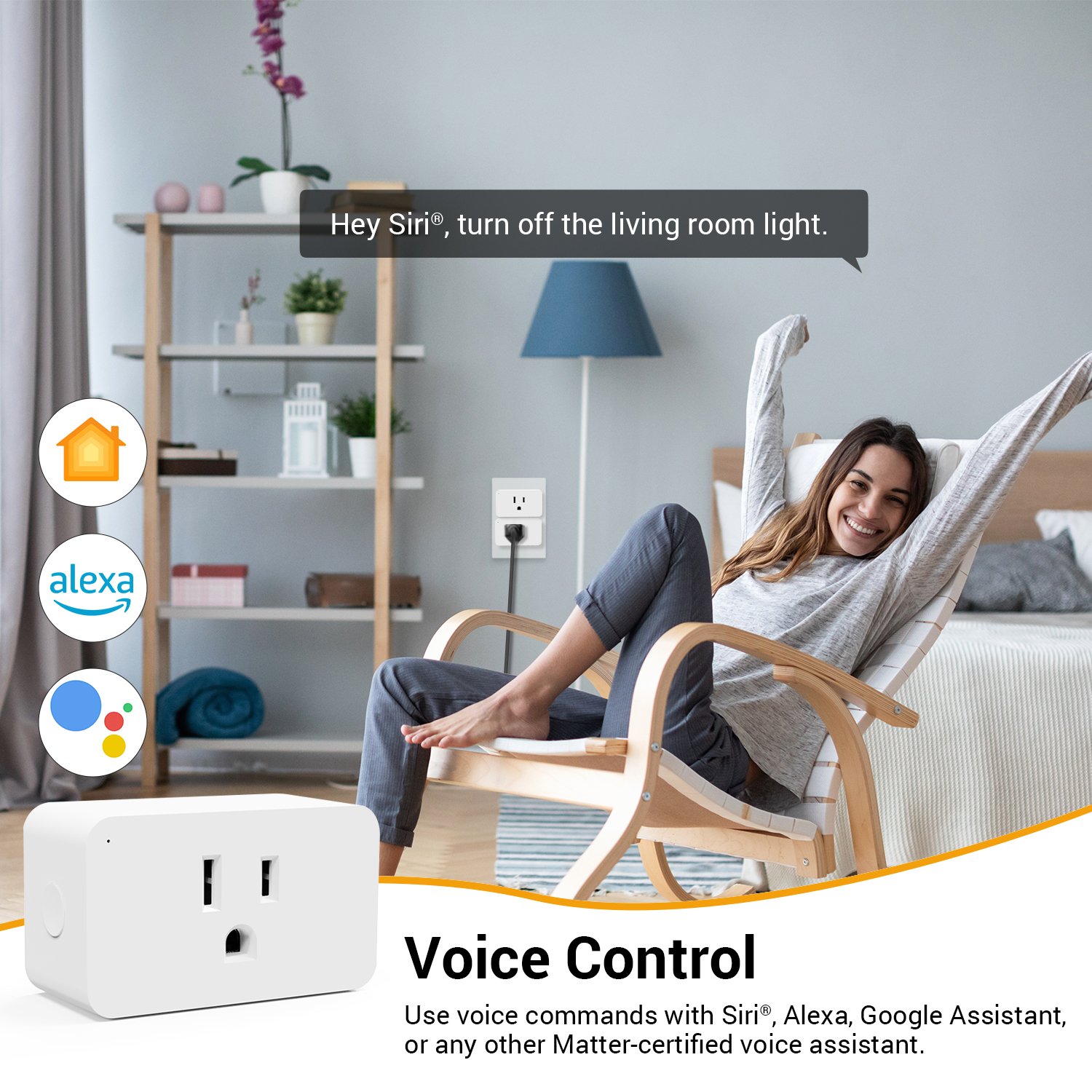 Matter Smart Plug 15A/1800W Wi-Fi Plug Outlet for Smart Home Devices Apple Home Alexa Google Home Smart Life Indoor Matter Plug
