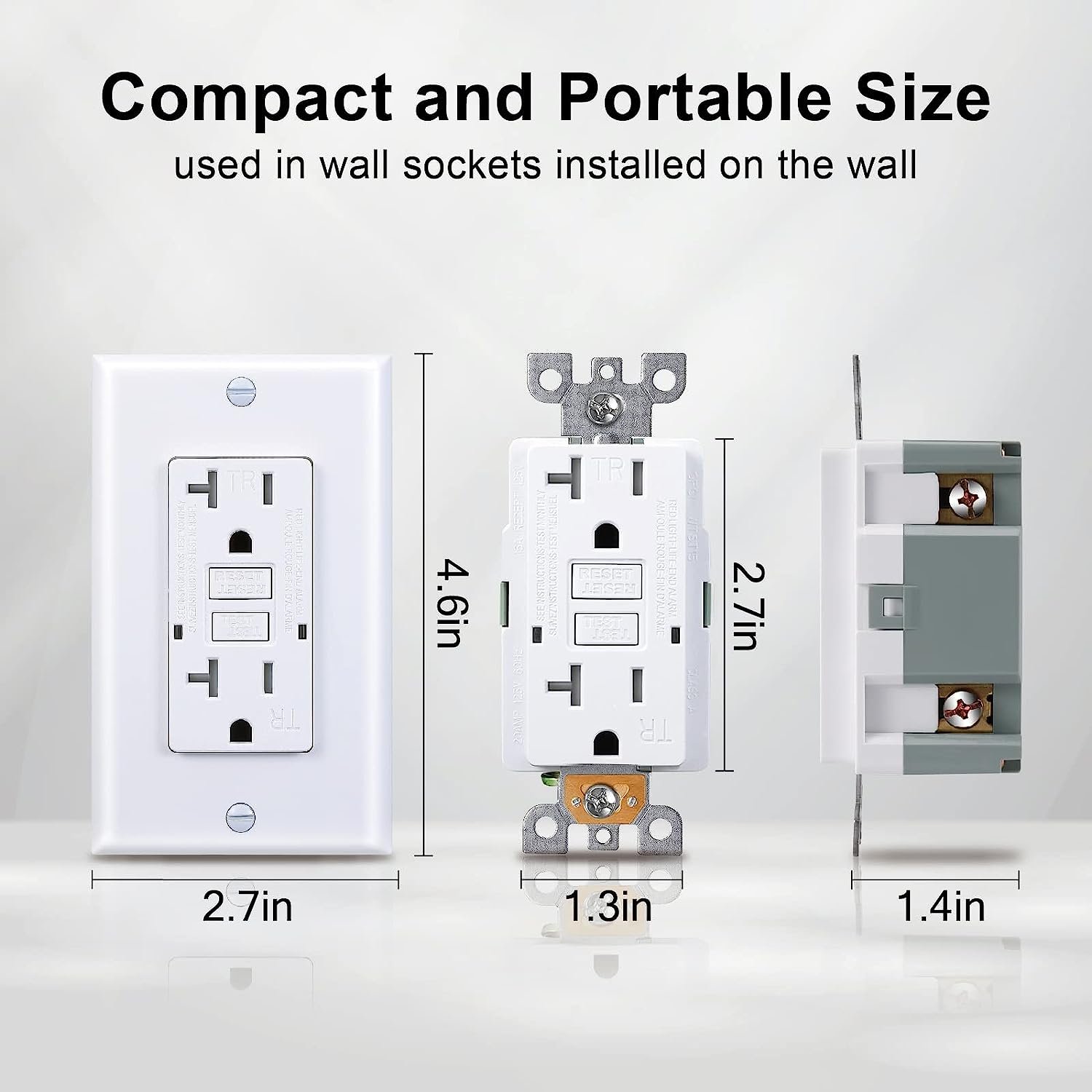 Smart White Duplex Self-Test 125V 20Amp WR TR GFI Socket Wall Outlet GFCI Receptacle with Wallplate for Home