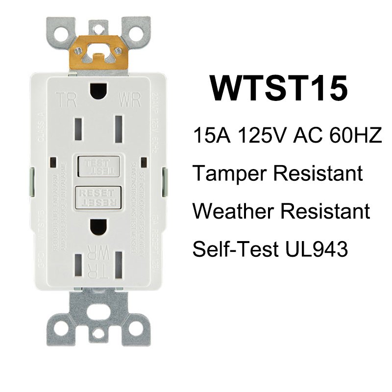 Smart White Duplex Self-Test 125V 20Amp WR TR GFI Socket Wall Outlet GFCI Receptacle with Wallplate for Home