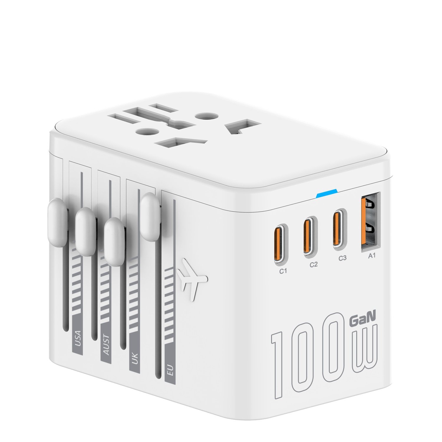 Leishen Quick Charger Adapter GaN PD 100W Universal Travel Adapter US UK EU AU Plug Socket Adapter with 3USBC and USBA