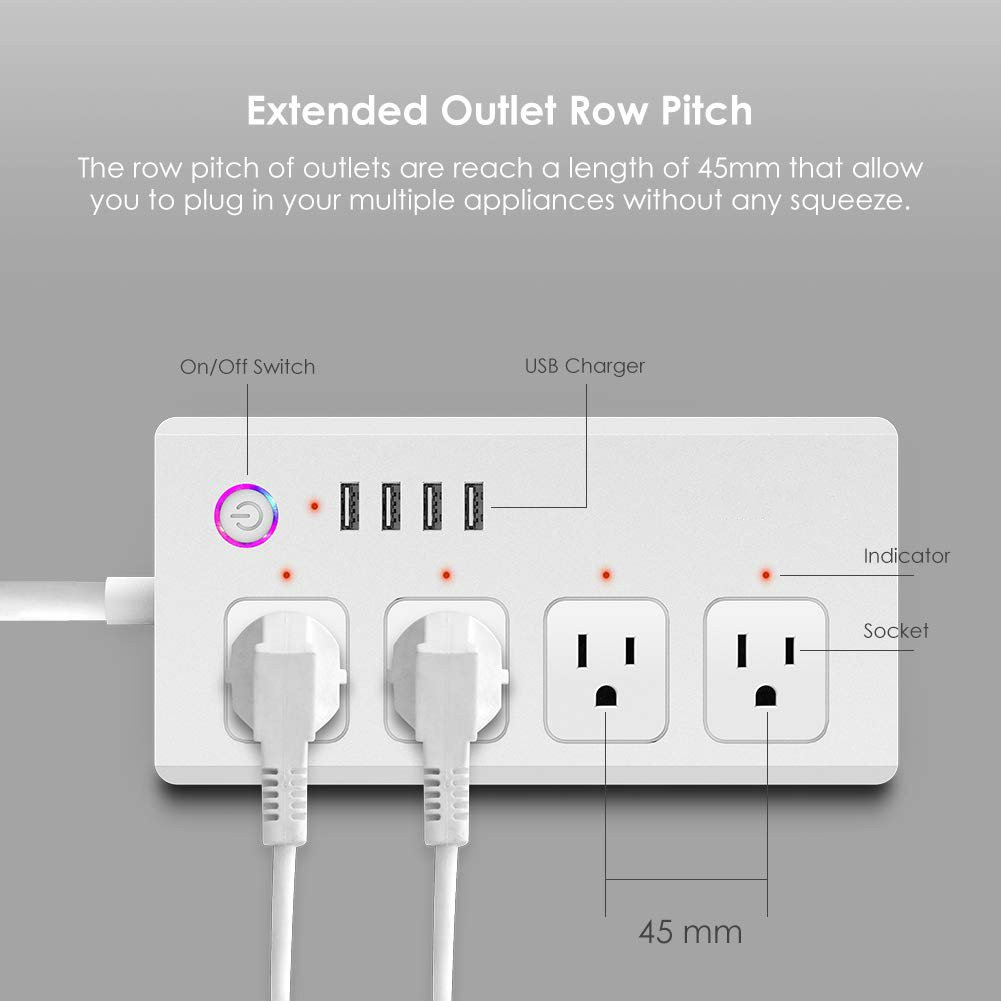 Home Appliance Tuya Smart WiFi US Four Outlet Plug Smart Socket Work with Alexa/Google Assistance PST-SM-SO301