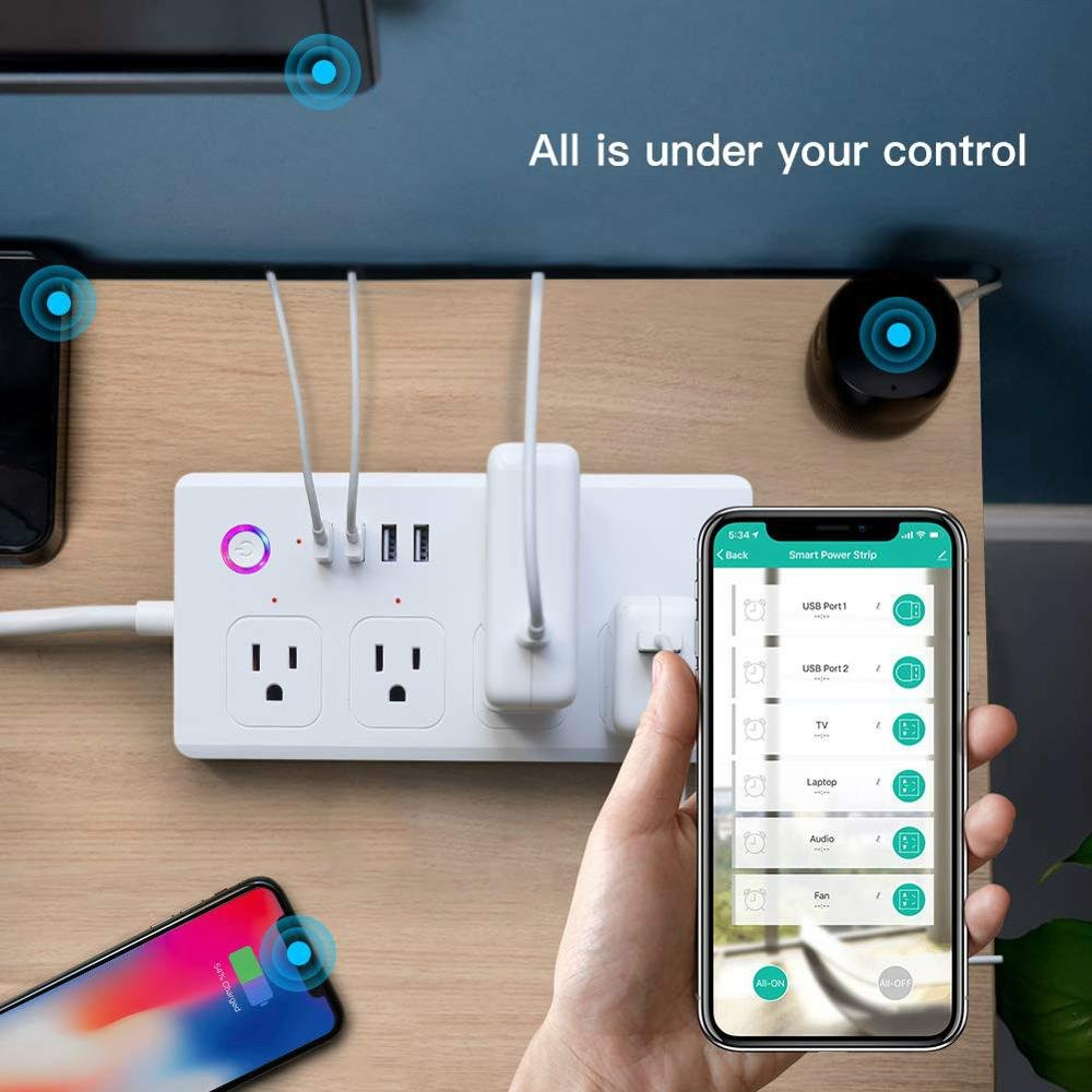 Home Appliance Tuya Smart WiFi US Four Outlet Plug Smart Socket Work with Alexa/Google Assistance PST-SM-SO301