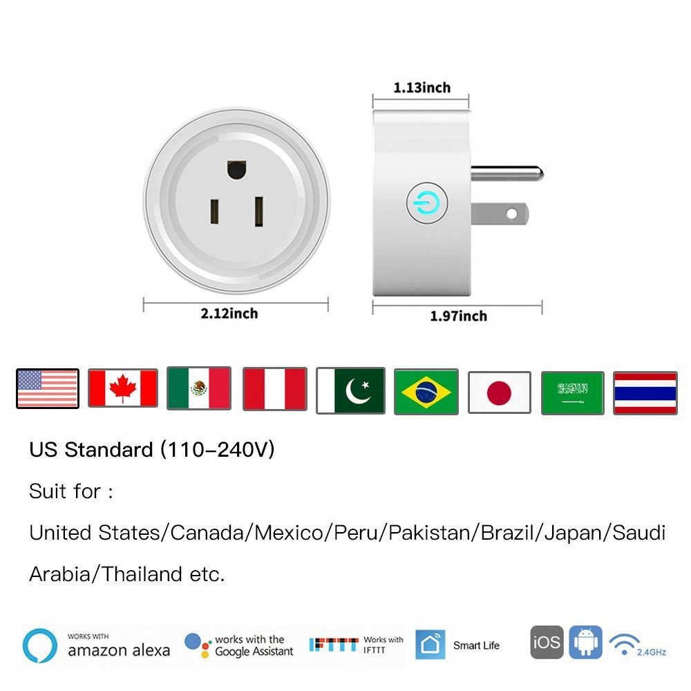 tuya US standard Mini smart socket 10A 100-240V AC wifi plug wireless remote control turn on/off power switch