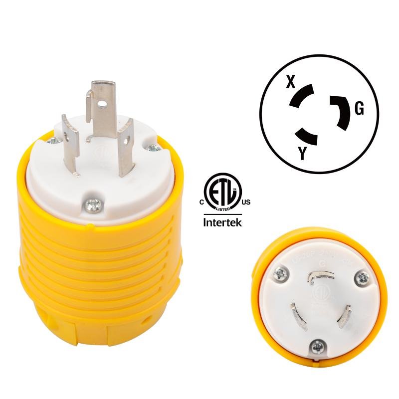 20 Amp 250 Volt Locking Plug L6-20P Extension Cord Ends Male Plugs ETL Listed Replacement Electrical Plug