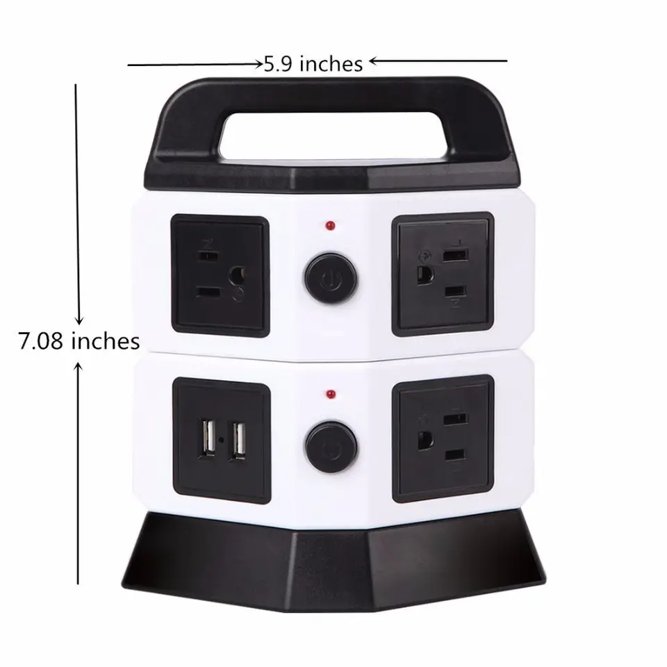 High Quality JUNWEI Surge Protector Plug Socket 8 way 2 USB Ports Power Strip