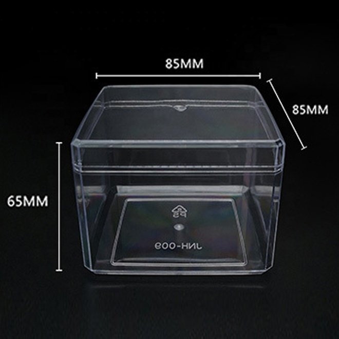 Custom Logo 430ml 14 oz Clear Square PS Plastic Box for with Lid for Biscuit Snack Sugar Pastry Packaging Container